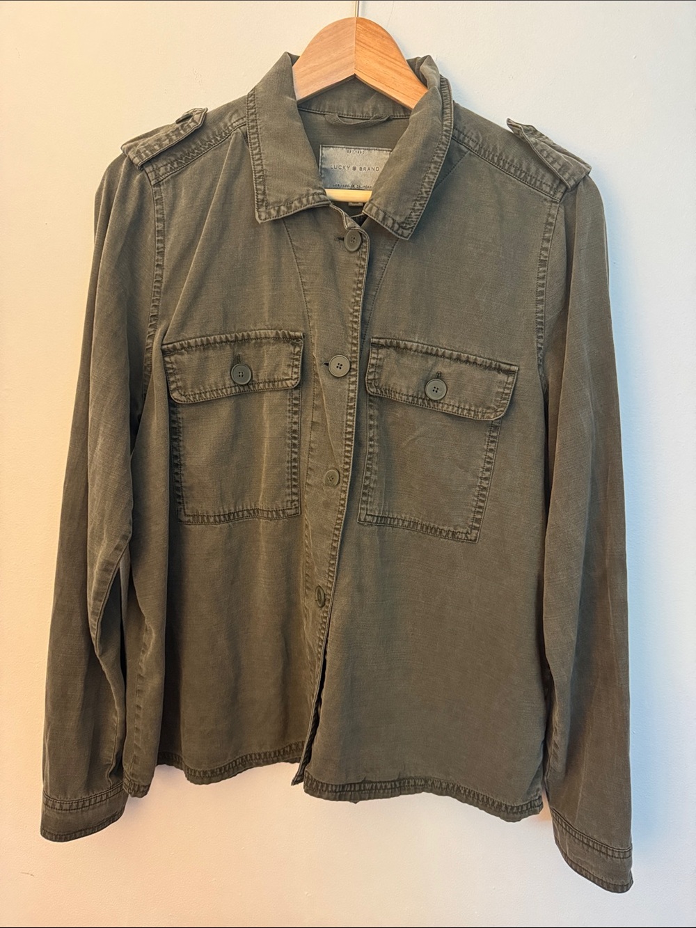 Lucky Brand Olive Utility Jacket with Chest Flap Pockets